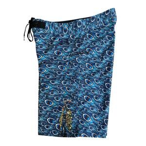 Body Glove Vapor Mens Size M 32 Blue Peacock Zip Pockets Swim Trunk Surfer ￼